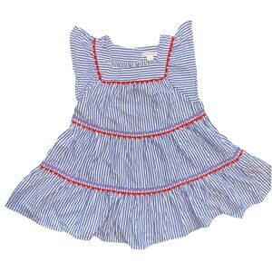 Crewcuts J. Crew Girls 4 Dress Ruffle Sleeve Striped Ric Rac Tiered EUC